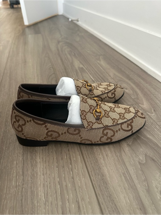 Gucci Shoes - Gucci Beige & Brown GG Canvas Horsebit Loafers